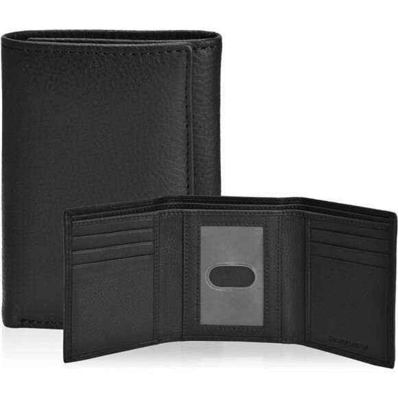 Real Leather Trifold Wallet for Men Black4